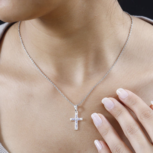 Blauer Zirkonia Anhänger mit Kette, 925 Silber und 316L Edelstahl