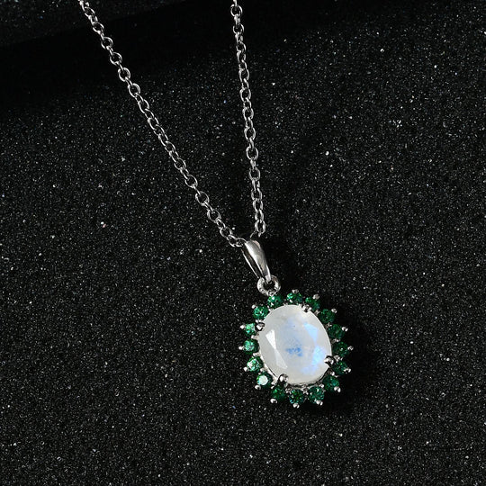AA Regenbogen Mondstein, Signity leuchtend Rot Topas Schmuckset 925 Silber platiniert und Edelstahl platiniert ca. 3.21 ct
