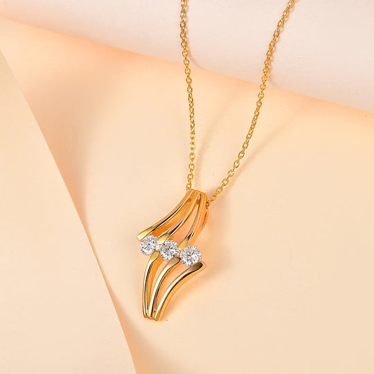 Moissanit Anhänger mit 50cm Kette, 925 Silber Gelbgold Vermeil - 0,70 ct.