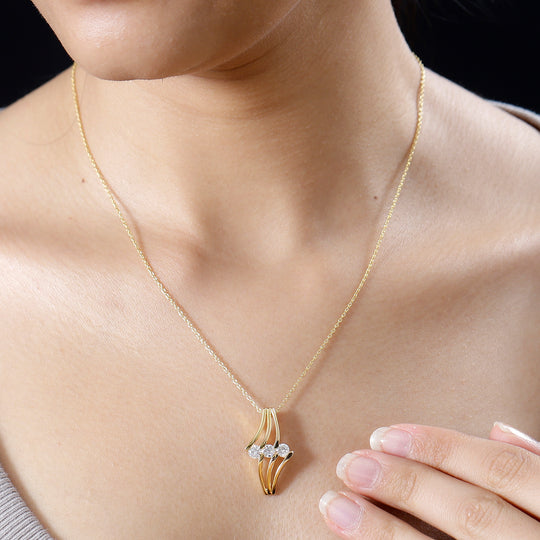 Moissanit Anhänger mit 50cm Kette, 925 Silber Gelbgold Vermeil - 0,70 ct.
