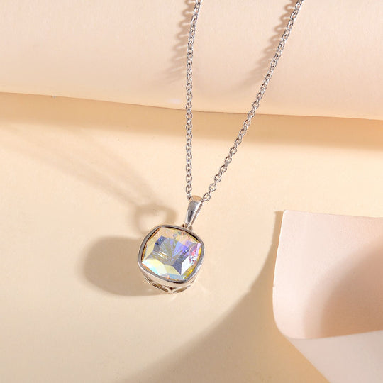 Quadratischer Kristall-Anhänger-Halskette mit blauem Edelstein, 925 Silber platiniert ca. 4,33 ct.