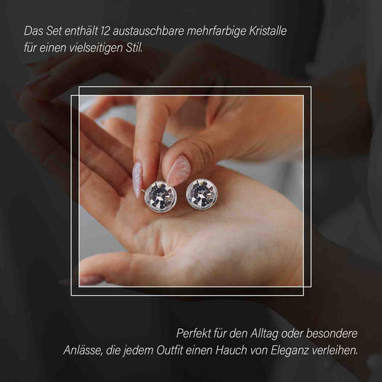 12er Set - Mehrfarbige Kristall-facetten-Ohrstecker Schmuckset, goldfarben