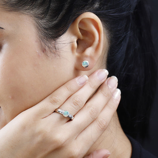 AA Natürlicher, äthiopischer Welo Opal Schmuckset 925 Silber rhodiniert ca. 1,02 ct.