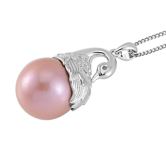 Lila Edison Perle, Weißer Zirkon Schmuckset 925 Silber platiniert