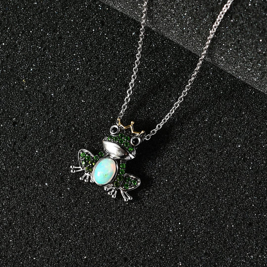 GP Trionfo Lady Kiss Kollektion, Muttertagsspezial - AA Natürlicher, äthiopischer Welo Opal, Schwarzer Spinell Anhänger mit Kette, 925 Silber platiniert, 925 Silber, bicolor, ca. 1.25 ct