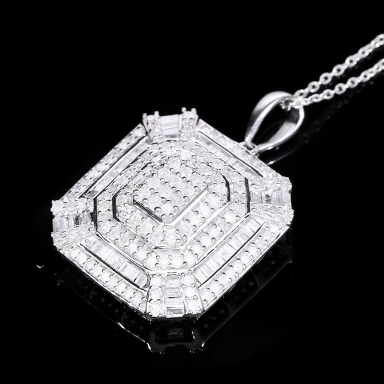 Weißer Diamant Anhänger mit Kette, 925 Silber platiniert ca. 1.47 ct