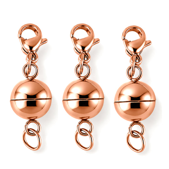 3er Set - Magnetverschluss Rundform, mit Karabinerverschluss, 316L Edelstahl, Rosévergoldet, ca. 9.30g