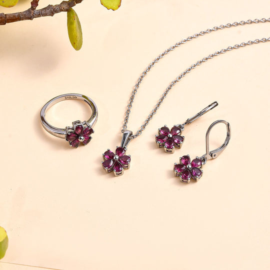 Rhodolith Granat Schmuckset Edelstahl ca. 3,31 ct.
