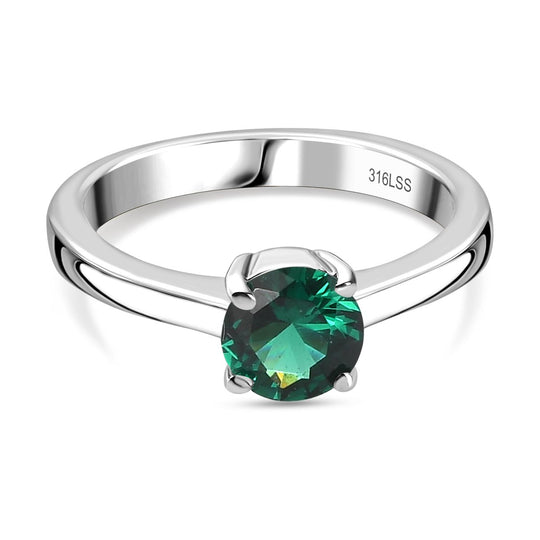 2er Set - Chromdiopsid Zirkonia Anhänger mit Kette und Ring, Größe (17.00), Edelstahl
