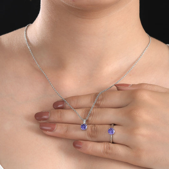 Lila Zirkonia Schmuckset Edelstahl