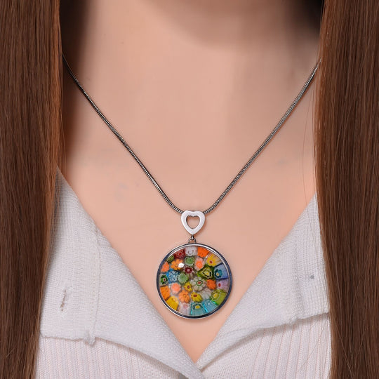 Murano-Stil Glas Anhänger mit Kette, 316L Edelstahl