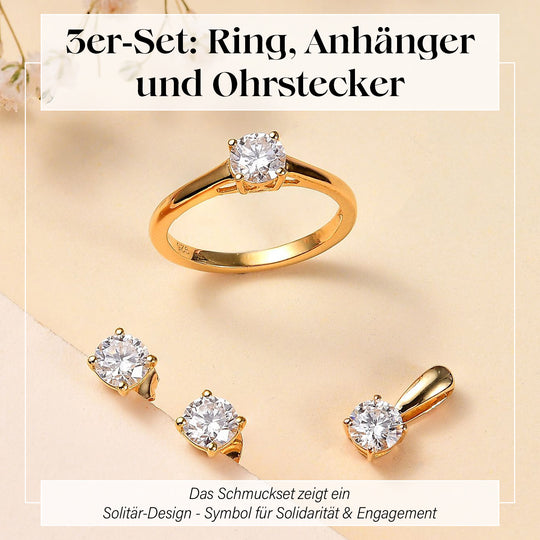 Moissanit Schmuckset 925 Silber 750 Gelbgold Vermeil (Größe 20.50), ca. 1.77 ct