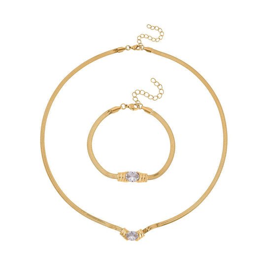 2-teiliges Schmuckset, Halskette und Armband mit Blauer Kristallen, Edelstahl goldfarben