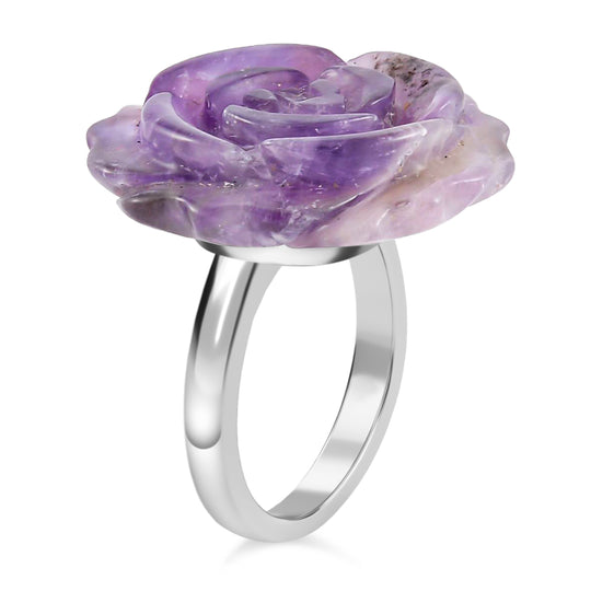 2er Set - Handgeschnitzter Afrikanischer Amethyst Anhänger mit Kette und Ring (Größe 16.00), silberfarben, ca. 30.00 ct