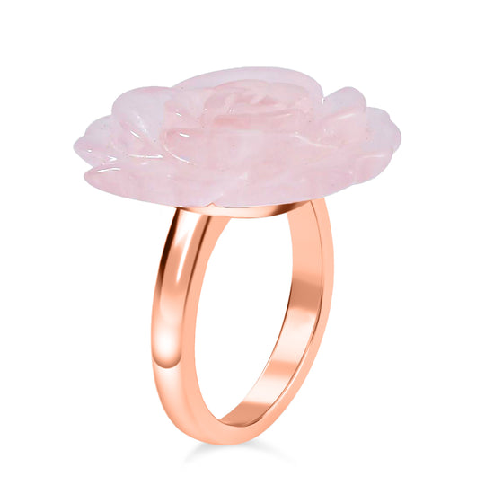 2er Set - Handgeschnitzter Rosenquarz Anhänger mit Kette und Ring (Größe 17.00), roséfarben, ca. 30.00 ct