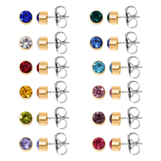 12er Set - Mehrfarbige Kristall-facetten-Ohrstecker Schmuckset, goldfarben