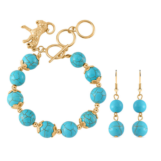 2er Set - Lapislazuli Armband und Ohrringe, Reiner Edelstahl, vergoldet, ca. 180.00 ct