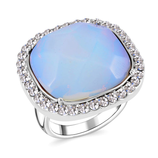 3er Set - Opalite, Weißer Kristall Anhänger mit Kette, Ring und Ohrringe, (Größe 16.00), silberfarben