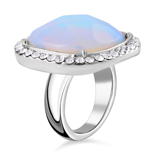 3er Set - Opalite, Weißer Kristall Anhänger mit Kette, Ring und Ohrringe, (Größe 16.00), silberfarben