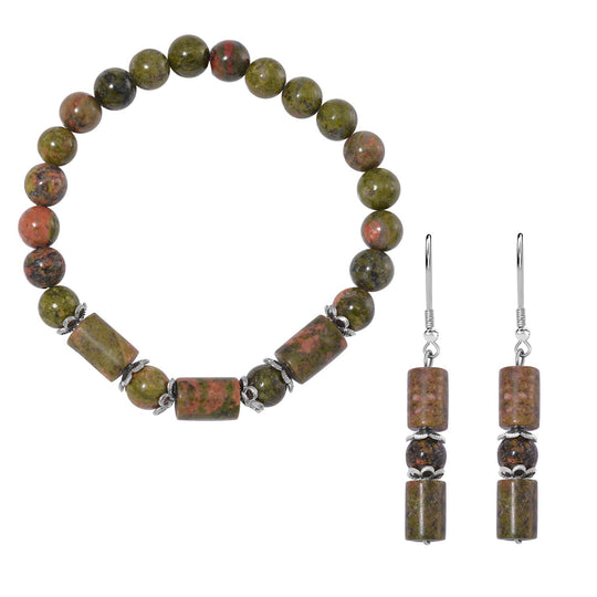 Unakite Schmuckset Reiner Edelstahl ca. 136.00 ct