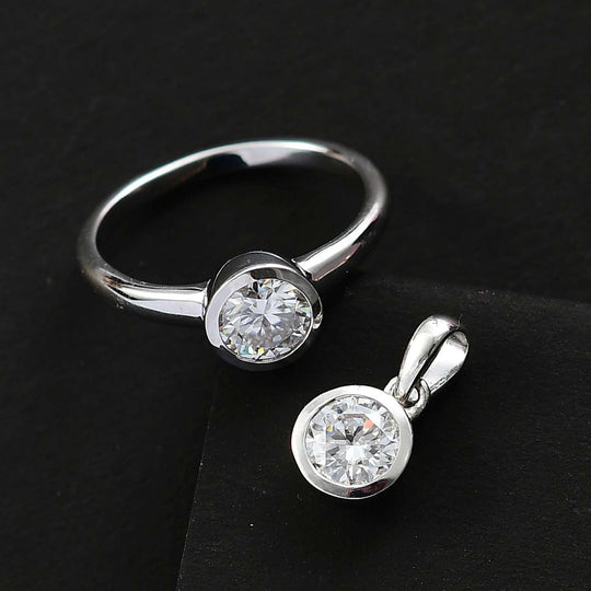 2er Set - Moissanit Ring und Anhänger, 925 Silber platiniert (Größe 21.00) ca. 1.50 ct