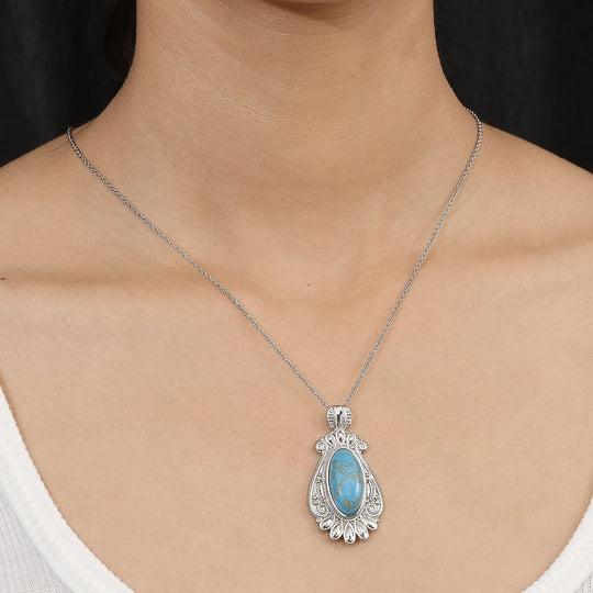 Blaues Türkis Schmuckset ca. 50 cm Edelstahl ca. 22.00 ct