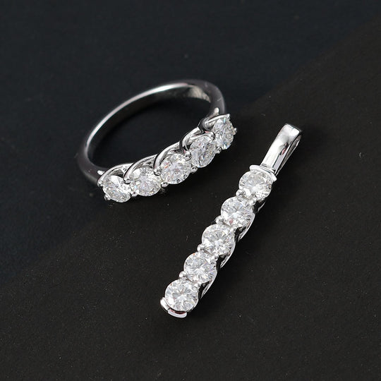 2er Set - Moissanit Anhänger und Ring (Größe 19.00), 925 Silber rhodiniert ca. 2.50 ct