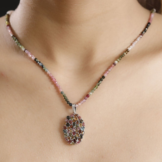 Mehrfarbig-Turmalin Schmuckset 925 Silber rhodiniert ca. 39.67 ct