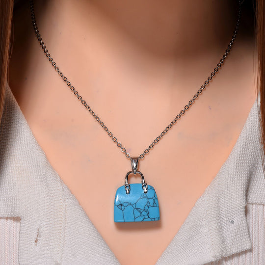 Blauer Howlit Anhänger mit Kette, Reiner Edelstahl ca. 50.00 ct