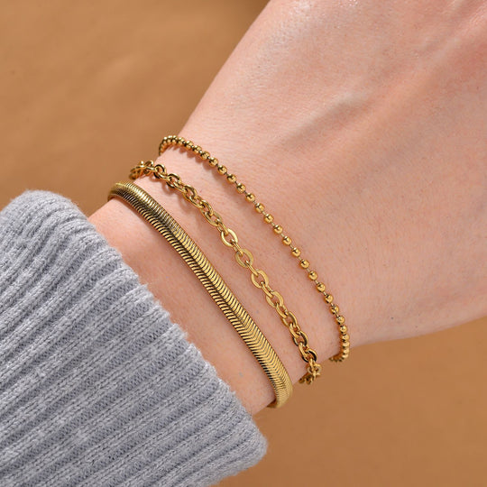 3er Set - Kugelarmband, Gliederarmband, Ankerarmband, Edelstahl