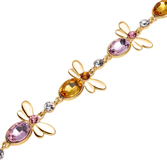 DESIGNER INSPIRIERT - 2er Set - Weißer Kristall Armband (ca. 19 cm + 5 cm Extender) und Ohrringe, goldfarben