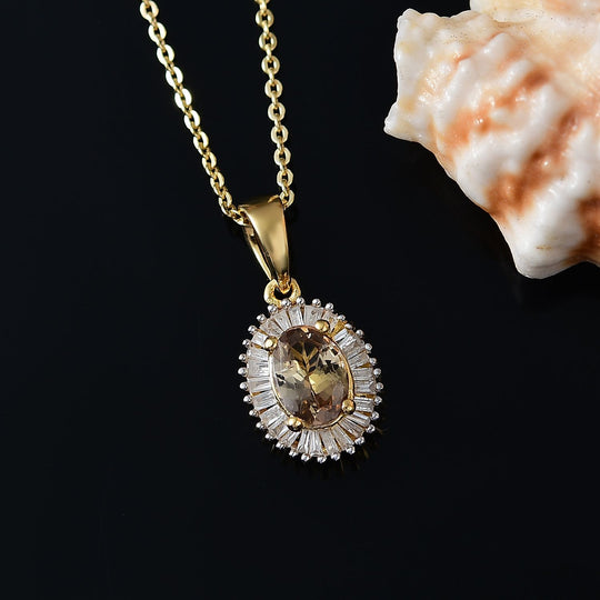 AA Natürlicher goldener Tansanit, Weißer Diamant Schmuckset 925 Silber 750 Gelbgold Vermeil ca. 1,00 ct.