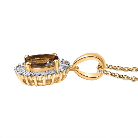 AA Natürlicher goldener Tansanit, Weißer Diamant Schmuckset 925 Silber 750 Gelbgold Vermeil ca. 1,00 ct.