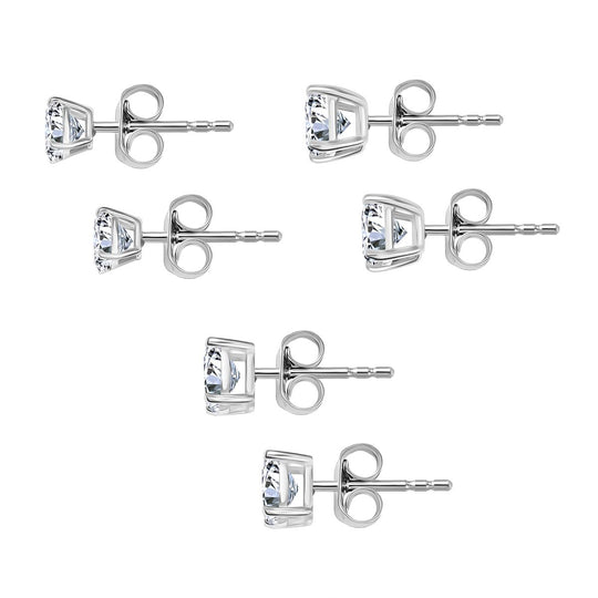 3er Set Moissanit Ohrstecker, 925 Silber rhodiniert ca. 2,82 ct.