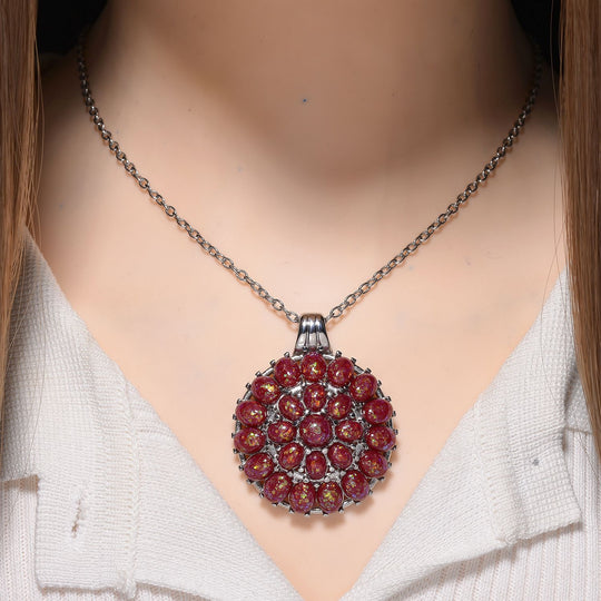 Simuliertes Rotes Opal Anhänger mit Kette ca. 50 cm + 5 cm Extender, 316L Edelstahl