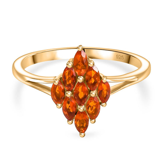 2er Set - Blaze Feueropal Anhänger und Ring, Größe (20.00), 925 Silber 750 Gelbgold Vermeil ca. 1.16 ct