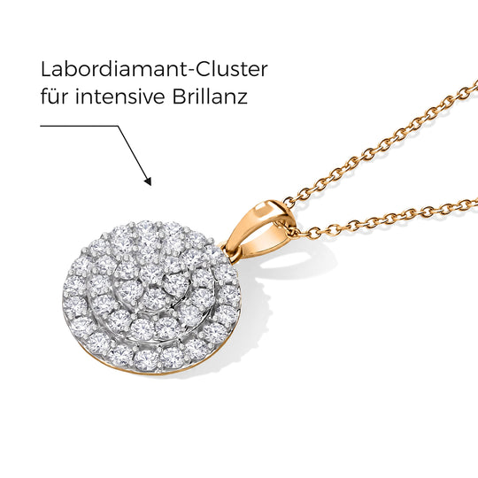 LUXURIANT SGL zertifizierter SI-GH Labor Diamant Anhänger mit 50cm Kette, 925 Silber Gelbgold Vermeil - 1 ct.