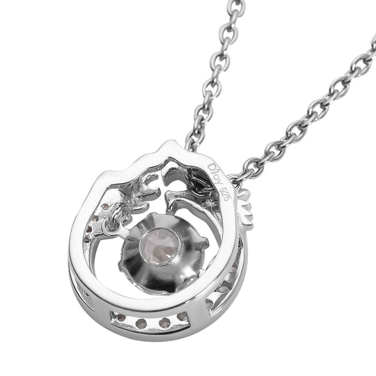 LUSTRO STELLA - Weißer Zirkonia Drachen Anhänger, 925 Silber rhodiniert mit 316L Edelstahl ca. 50 cm Kette