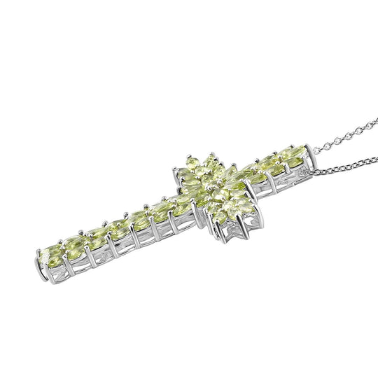 Natürlicher Peridot Kreuz Anhänger mit Kette, ca. 50 cm, 925 Silber platiniert, ca. 9.05 ct