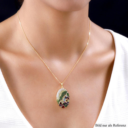 GP Italienische Garten Kollektion - Mehrfarbiger Edelstein-Anhänger mit Kette, 925 Silber Gelbgold Vermeil ca. 4,46 ct