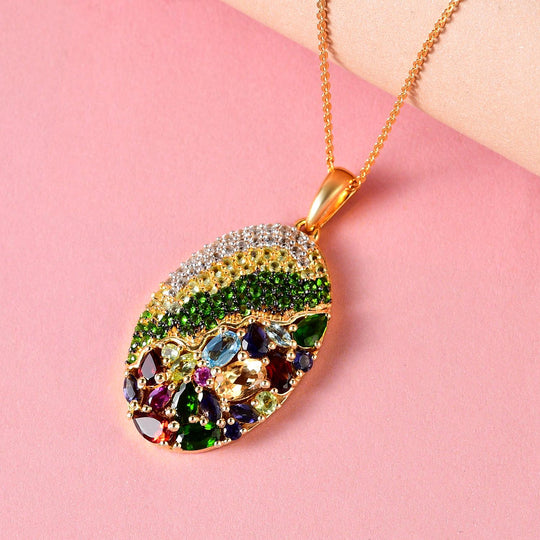 GP Italienische Garten Kollektion - Mehrfarbiger Edelstein-Anhänger mit Kette, 925 Silber Gelbgold Vermeil ca. 4,46 ct