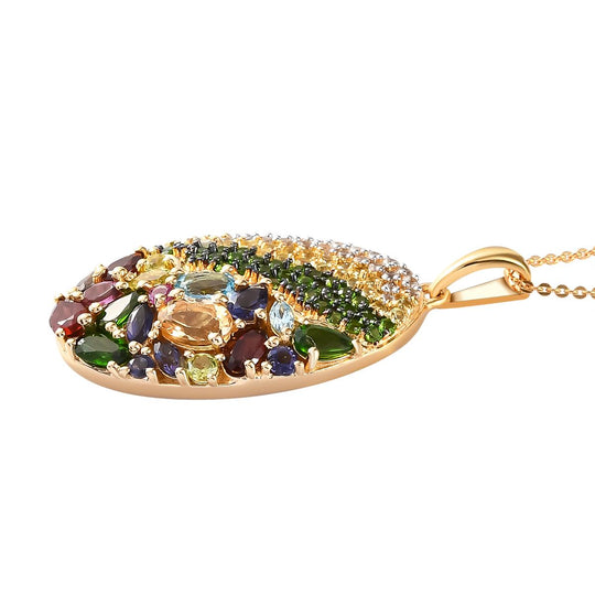 GP Italienische Garten Kollektion - Mehrfarbiger Edelstein-Anhänger mit Kette, 925 Silber Gelbgold Vermeil ca. 4,46 ct