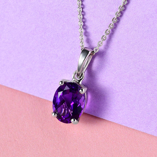 AAA Natürlicher, marokkanischer Amethyst-Anhänger mit Kette, 925 Silber platiniert ca. 1,77 ct