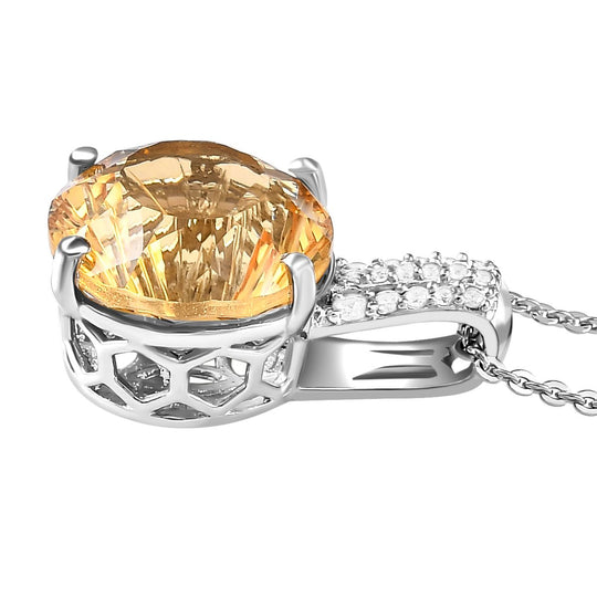 Hanabi Schliff - Citrin und weißer Zirkon-Anhänger mit Kette, 925 Silber platiniert ca. 6.70 ct
