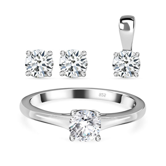 Moissanit Solitär Schmuckset, 925 Silber platiniert - 1,77 ct.