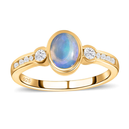 3er Set - Natürlicher, äthiopischer Welo Opal Ring, Anhänger und Ohrringe, 925 Silber vergoldet ca. 2.13 ct