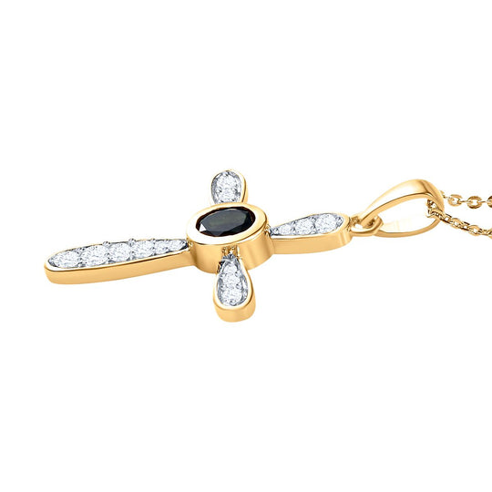 Natürlicher Chrom Turmalin und weißer Zirkon Kreuz-anhänger mit Kette, 925 Silber Gelbgold Vermeil ca. 0.55 ct