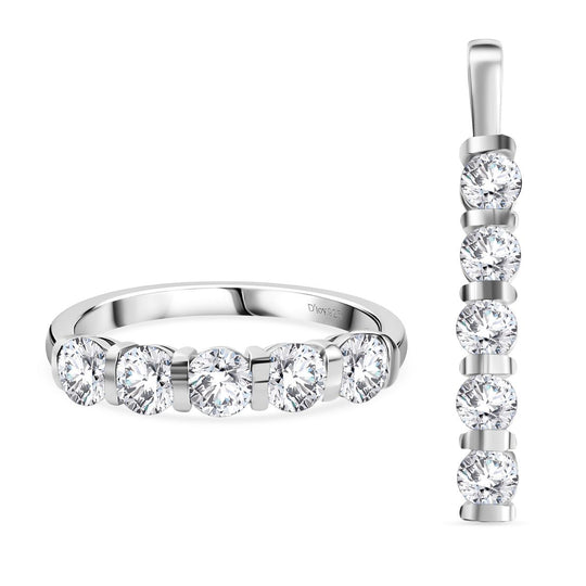 2er Set - Moissanit Anhänger und Ring, 925 Silber vergoldet, Größe (20.00), ca. 2,26 ct.