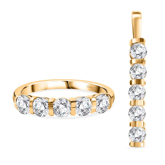2er Set - Moissanit Anhänger und Ring, 925 Silber vergoldet, Größe (20.00), ca. 2,26 ct.
