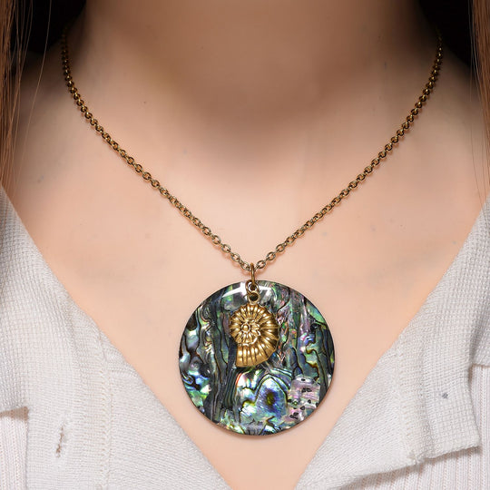 Abalone Muschel Jakobsmuschel-Design Anhänger mit Kette ca. 50 cm + 5 cm Extender, 316L Edelstahl, goldfarben